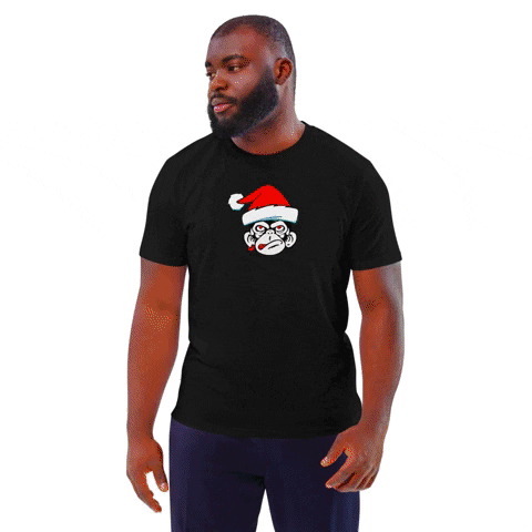 Man in Black T-Shirt With Monkey in Santa Hat