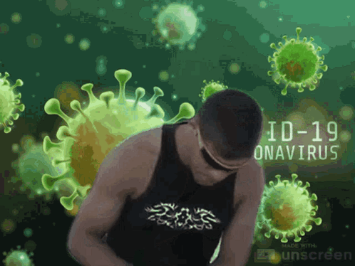 Man in Black Tank Top Surrounded by Green Viruses