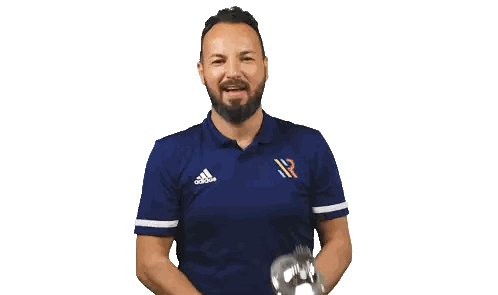 Man in Blue Adidas Shirt Holding Trophy