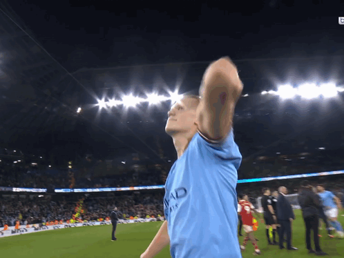 Man In Blue Airways Shirt On Soccer Field GIF