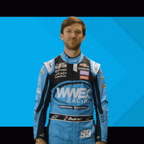Man in Blue and Black WWEX Racing Uniform