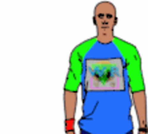 Man in Blue and Green Shirt Pointing