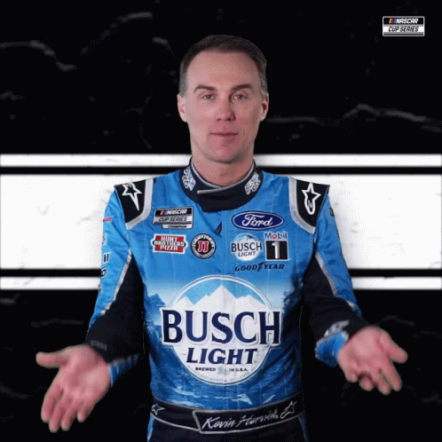 Man in Blue Busch Light Shirt with Outstretched Hands