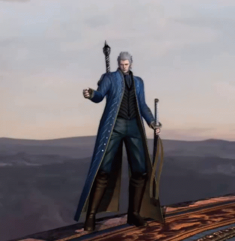 Man in Blue Coat Holding Sword and Whip