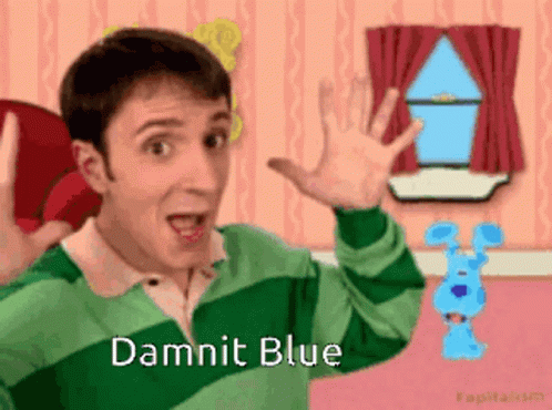 Man in Blue Green Striped Shirt Dammit Blue