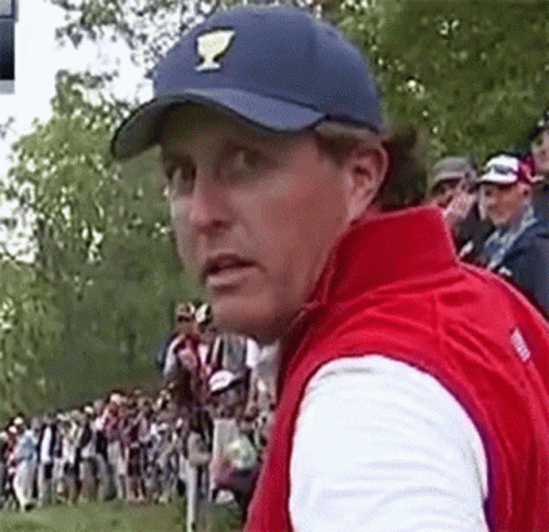 Man In Blue Hat And Red Vest Standing Before Crowd GIF