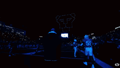 Man in Blue Hat on Football Field With Crowd