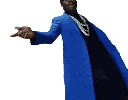 Man in Blue Jacket Reaching Out