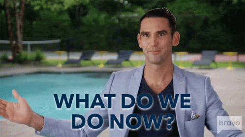 Man in Blue Jacket Saying What Do We Do Now By Pool