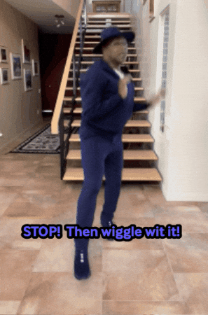 Man In Blue Jacket Stop And Get Low GIF