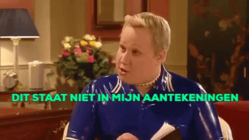 Man in Blue Latex Jacket dit staat niet in mijn aantekenen