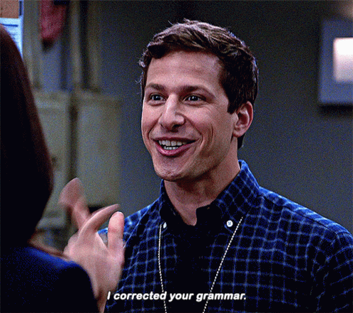 Man in Blue Plaid Shirt Smiling Says I Corrected Your Grammar