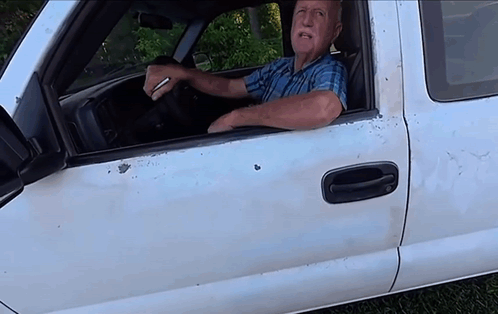 Man in Blue Plaid Shirt White Truck
