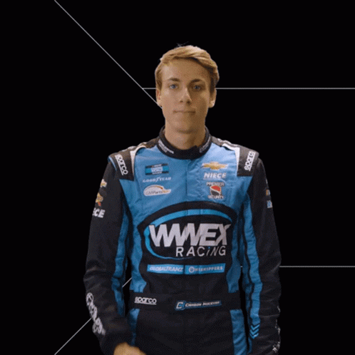 Man In Blue Racing Jacket Covering Face GIF