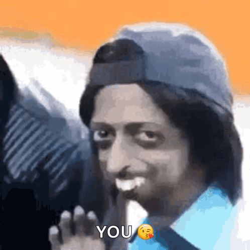 Man In Blue Shirt And Baseball Cap Says You GIF