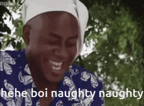 Man In Blue Shirt And White Hat Saying Naughty Naughty GIF