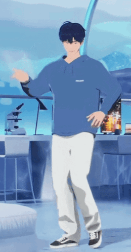 Man in Blue Shirt and White Pants