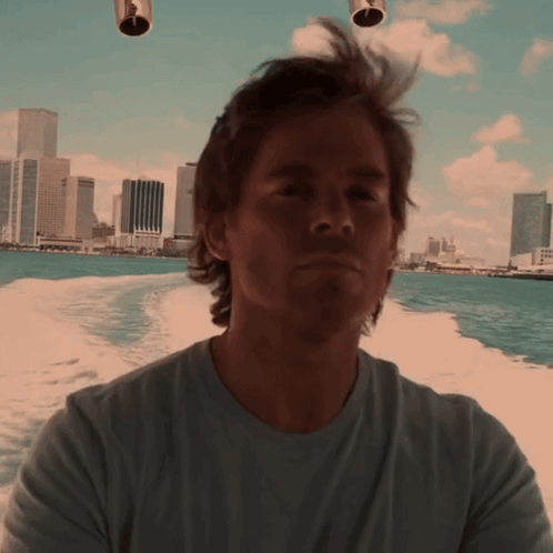Man in Blue Shirt City Skyline