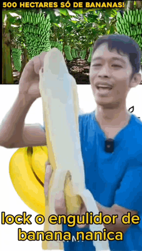 Man in Blue Shirt Holding Banana