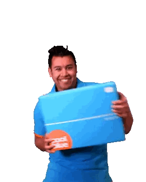 Man in Blue Shirt Holding Blue Box Express