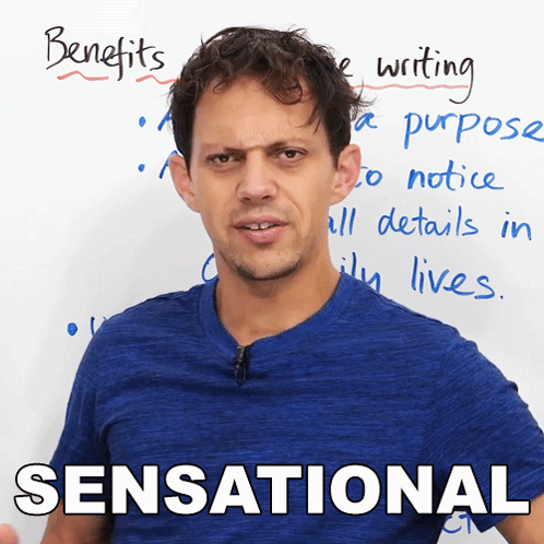 Man In Blue Shirt In Front Of Sensational Whiteboard GIF