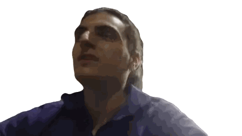Man in Blue Shirt Looking Up