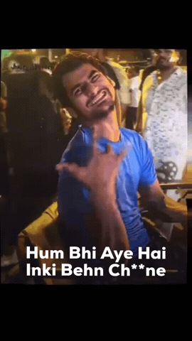 Man in Blue Shirt Making Funny Face Hum Bhi Aye Hai Inki Behn Ch* Ne