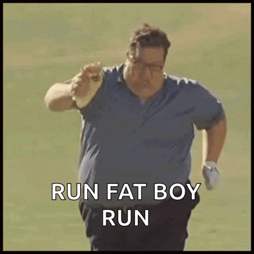Man in Blue Shirt Running Run Fat Boy Run