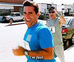 Man in Blue Shirt Running Says I'm Fast