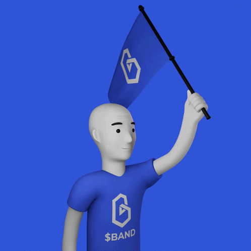 Man in Blue Shirt Saying Band Holds Flag