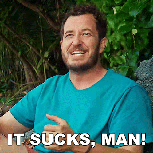 Man in Blue Shirt Saying It Sucks Man