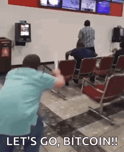 Man in Blue Shirt Saying Lets Go Bitcoin