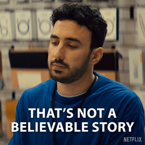 Man in Blue Shirt Saying That's Not a Believable Story