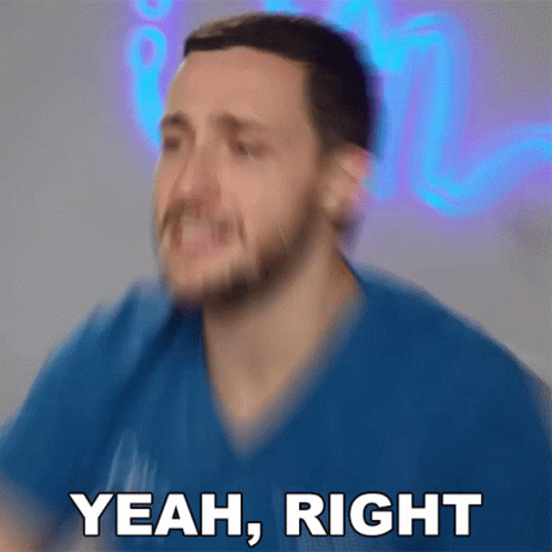 Man in Blue Shirt Saying Yeah Right