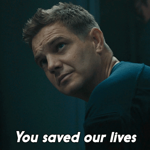 Man in Blue Shirt Saying You Saved Our Lives