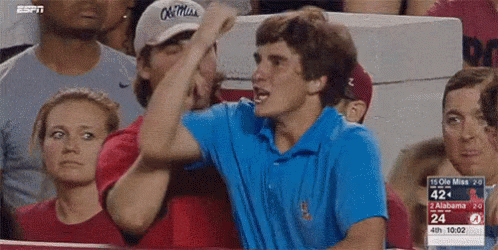 Man In Blue Shirt Screaming Ole Miss Alabama Game GIF