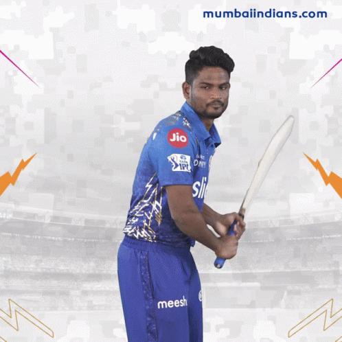 Man in Blue Shirt With Jio Holding Bat