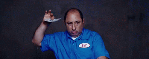 Man In Blue Shirt With Name Bill GIF