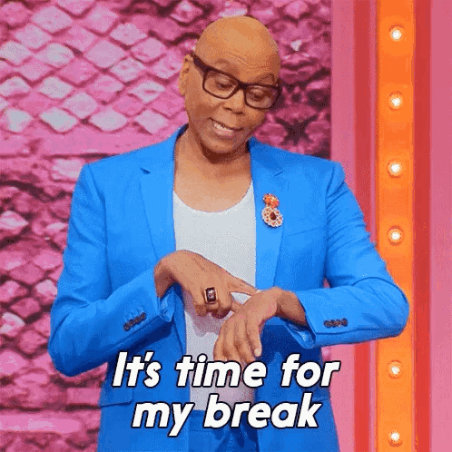 Man In Blue Suit And Glasses Looking At Watch It's Time For My Break GIF