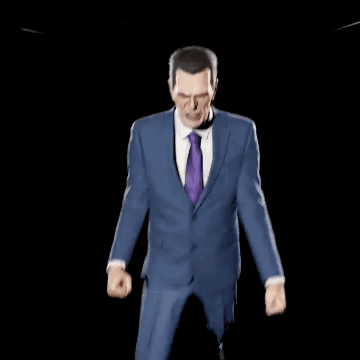 Man In Blue Suit And Purple Tie Reaching Out GIF
