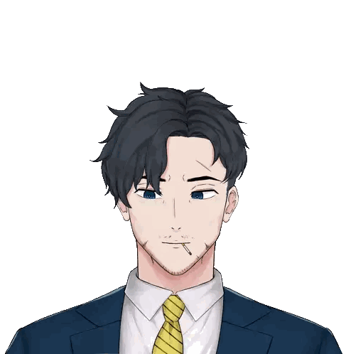 Man in Blue Suit and Yellow Tie Smoking Cigarette