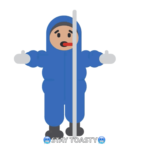 Man in Blue Suit Saying Stay Toasty