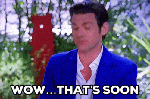 Man in Blue Suit Says Wow That's Soon