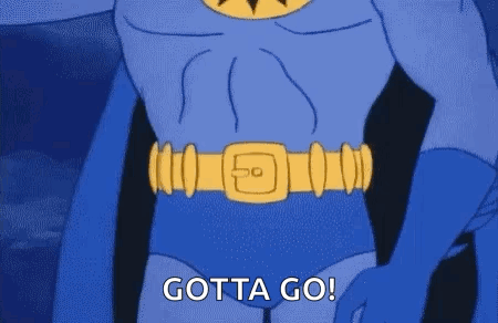 Man in Blue Superhero Costume Gotta Go
