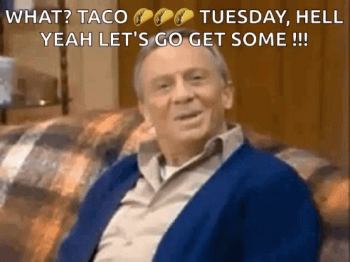 Man in Blue Sweater Saying What Taco Tuesday Hell