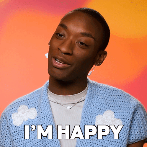 Man in Blue Sweater Says Im Happy