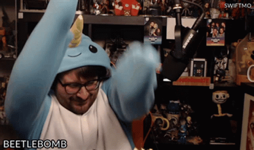 Man In Blue Unicorn Costume Saying Beetlebomb GIF