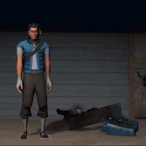 Man in Blue Vest and Headphones Pointing