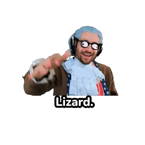 Man in Blue Wig and Headphones with Lizard
