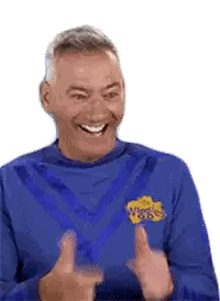 Man in Blue Wiggles Shirt Giving Thumbs Up